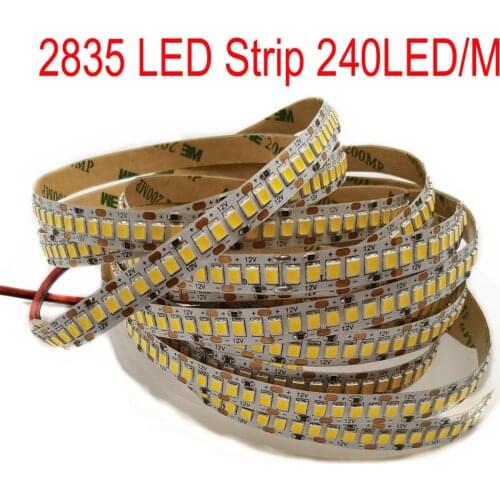 1m 2m 3m 4m 5m/lot 10mm PCB 2835 SMD 1200 LED Strip tape DC12V ip20 Non waterproof Flexible Light 240 leds/m, White Warm White