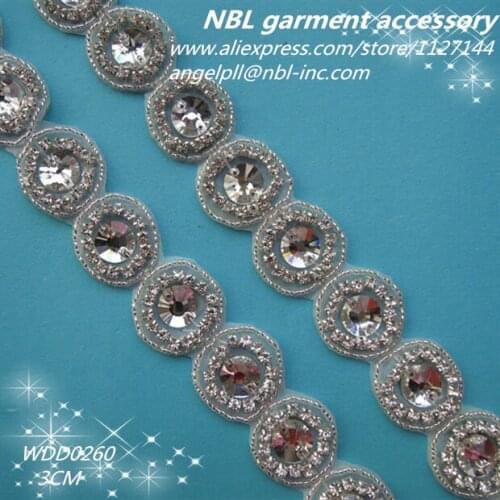 10 YARDS) wholesale beaded bridal applique silver clear crystal glass rhinestone trim iron on for wedding dress sash WDD0260