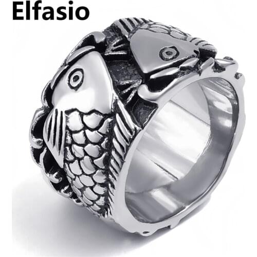 14mm Mens Womens Stainless Steel Ring Band fish Ocean Lover Fashion Jewelry