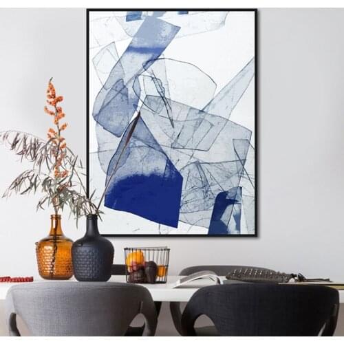 Abstract Art Modern Minimalism Poster Picture Canvas Painting Blue Print Wall Artist Living Modern Decoration Living Room