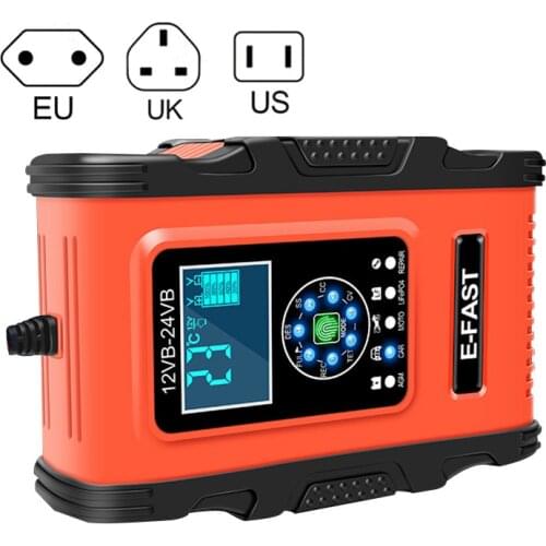 12V 24V 6A Automatic Smart Battery Charger, 7-stage Car Battery Charger For GEL WET AGM 12.6V Lithium LiFePO4 LiPo With Clip