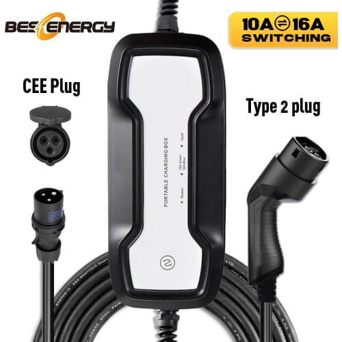 EVSE Type 2 Portable EV Charging Box Cable Switchable Current 10/16A CEE Electric Vehicle Car Charger IEC 62196-2 6.5m for BWM