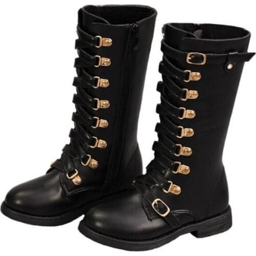 Middle Tube Genuine leather Martin Boots Girls Snow Boots Warm Plus Velvet Princess Boots