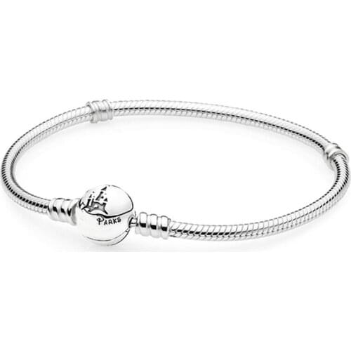 925 Sterling Silver Wonderful World Park Castlel Clasp Snake Pan Bracelet Bangle Fit Women Bead Jewelry