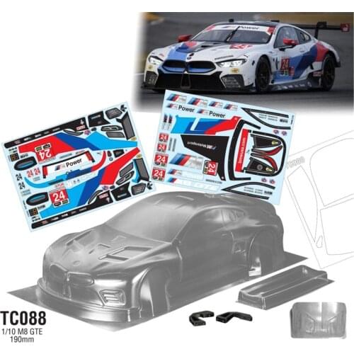 Rc Car Shell BMW M8 GTE Clear Body + Lamp Cup + Aluminum Tail Wing Mount + Stickers For 1:10 Scale On Road Racing Cars Model