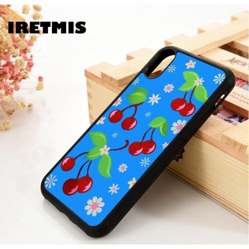Iretmis 5 5S SE 2020 6 6S Silicone Rubber Phone Case Cover for iPhone 7 8 Plus X Xs 11 12 MINI Pro Max XR Cherry Blossom