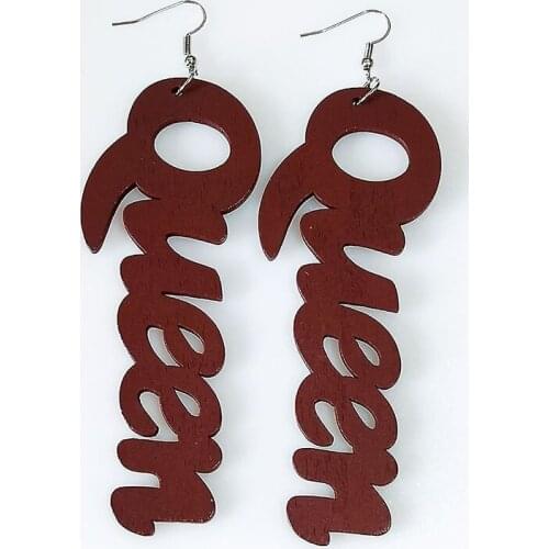 Black Queen Wood Africa Hollow Out Queen Letters Colorful Earrings Vintage Party African Afro Jewelry Wooden DIY Club Gift