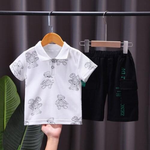 Children Cotton Clothes Summer Baby Boy Short Sleeve Printe Bear Shirts Pants 2Pcs/sets Infant Kids Fashion Toddler Tracksuits