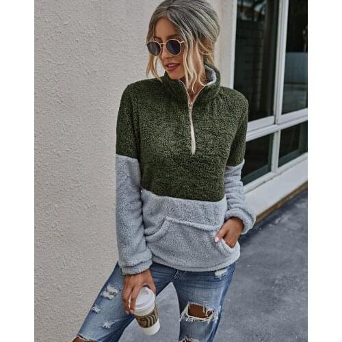 Hot selling fashion zipper high collar womens top in autumn and winter