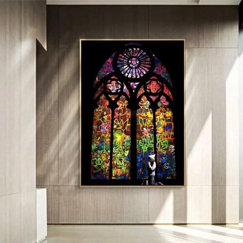 Stained Glass Boy Praying Graffiti Art Canvas Paintings On the Wall Art Posters And Prints Street Art Pictures For Living Room