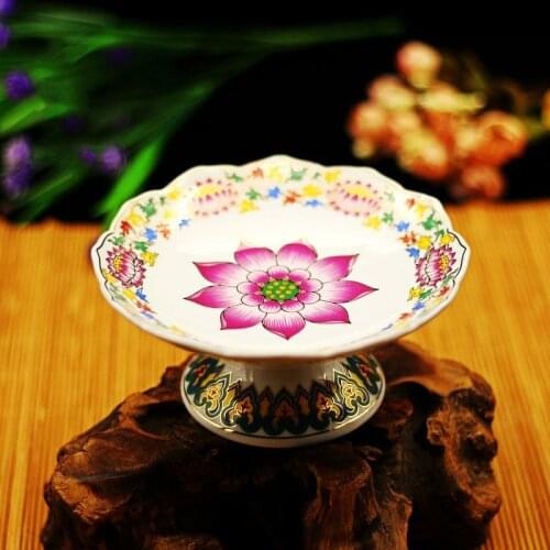 Chinese Buddhist Supplies New Ceramic Lotus Fruit Plate for Dish Living Room Fruit Dish Home No Word Fruit Plate Tribute Plate