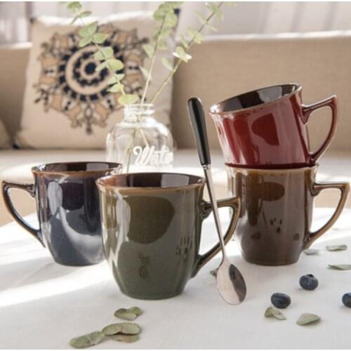 European Retro Coffee Cup Ceramic Cup with Lid Spoon Breakfast Cup Milk Cup Home Office Retro Ceramic Cup 350ml Mug Tea Cup