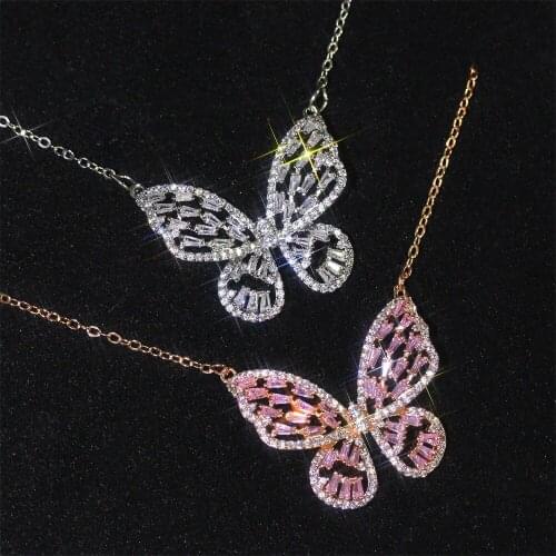 Creative Lovely Butterfly Wing Pendant Necklace Fashion Charm Women Inlay Zircon Necklace Romantic Women Cocktail Jewelry Gifts