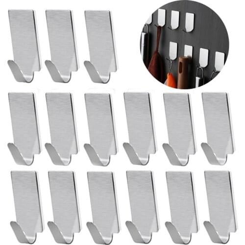 15pcs Adhesive Stainless Steel Towel Hooks Family Robe Hanging Hooks Hats Bag Family Robe Hats Bag Key Adhesive Wall Hanger