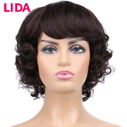 LIDA Curly Human Hair Wigs 100% Human Hair 8'' Malaysian Curly Human Hair Non Remy Women Wigs 150% Density Machine Made Wig