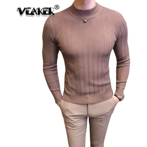 2019 Fashion Men Sweaters Male Slim Fit Jacquard Turtleneck Pullover Sexy Sweaters Long Sleeves Knitwear Spring Sweater M-3XL