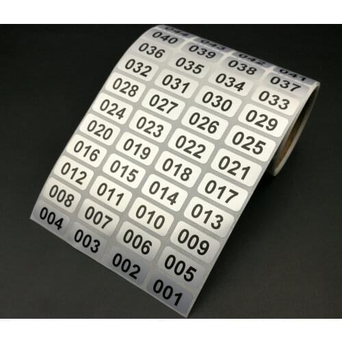 1000pcs Consecutive Number Label Stickers 001 to 1000 silver sticker with black letters