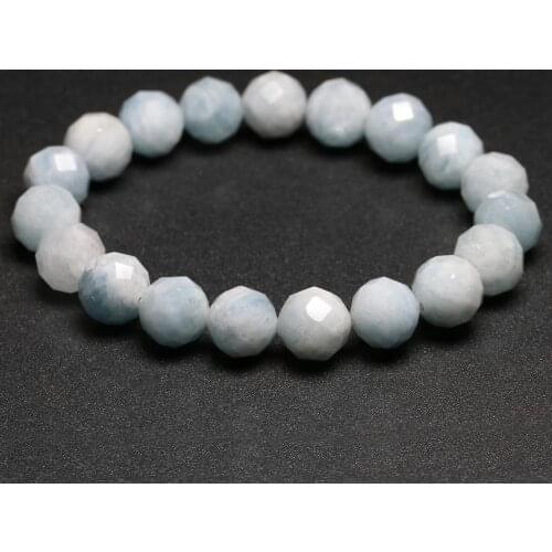 Natural Faced Blue Aquamarine Stone Beads Bracelet Women Men Crystal Round Beads Healing Stone Jewelry Unique Gift