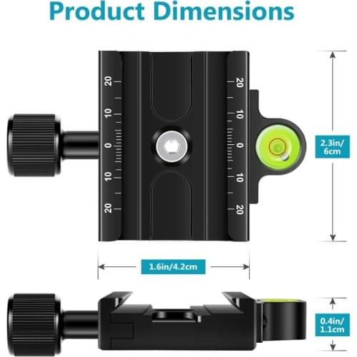 Neewer Metal 60mm Quick Release Plate QR Clamp 3/8-inch with 1/4-inch Adapter and Bubble Level, Adjustable Lever Knob