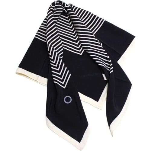 Fall Winter Black White Striped Square Neck Scarf 100%Pure Silk Scarf Shawl Fashion Women Perforated Scarves 90cm Ladies Gift