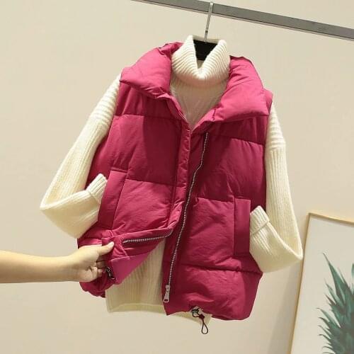 Autumn Winter Jacket Womens Vest 2021 New Solid Lapel Thicke Down Cotton Vest Sleeveless Short Waistcoat Female Coat Overcoat
