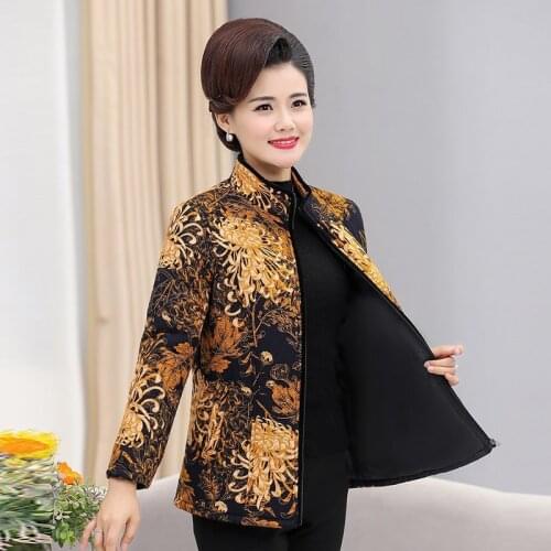 Autumn And Winter Womens Down Cotton Jacket New Short Slim Print Floral Vintage Woman Coats Jackets Outwear parka Woman