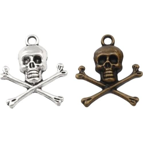 Pirate Skull Charms Pendants 100Pcs 21mm x 24mm Alloy Jewelry DIY Fit Bracelets Necklace Earrings A335