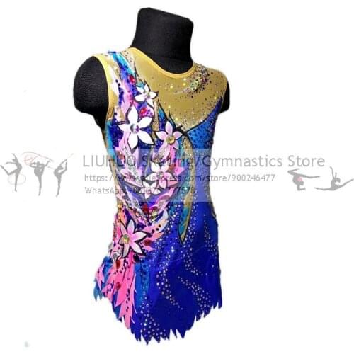 Figure Skating Dress Girls Flowers Rhythmic Leotards Kids Ice Skating Dress Rhythmic Leotard Artistic College Costume Multicolor