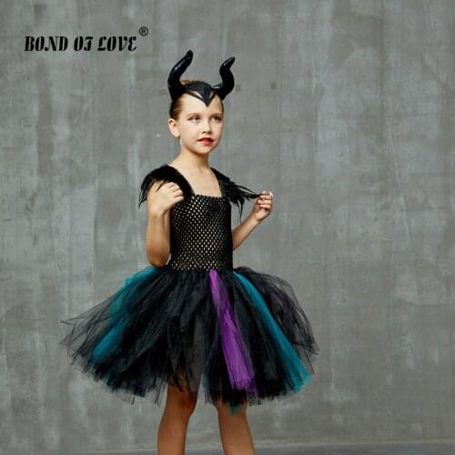 Girls Tutu Dress dancing party Maleficent Evil Queen Costume Dress Halloween Dress For Girls Birthday Costume Kids Girl Clothes