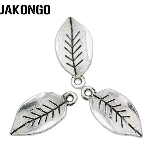 JAKONGO Tibetan Silver Plated Leaf Charm Pendant Fit Making Necklace Bracelet Jewelry Accessories DIY 18x9mm 20pcs