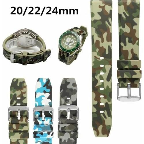 20/22/24mm Blue/Green/Grey Army Camo Watch Band Sport Silicone Rubber Strap