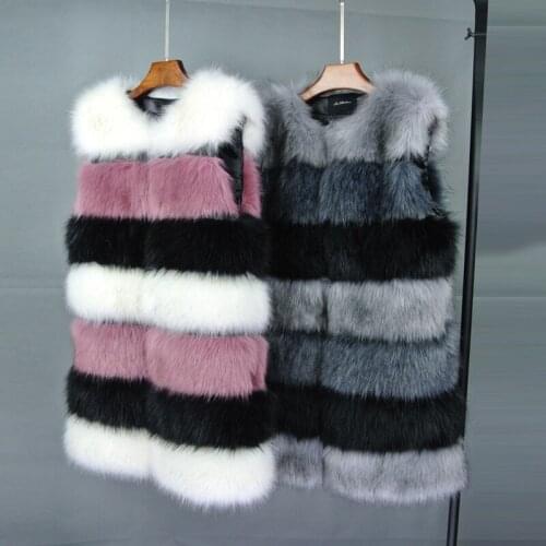Savabien Furry Striped Faux Fox Fur Vest Gilet Women Fluffy Korean Sleeveless Fur Jacket 2019 Fashion Female Slim Festival Coats