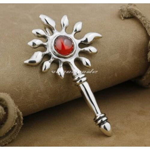925 Sterling Silver Scepter Red CZ Stone Fashion Sun Pendant 9L006