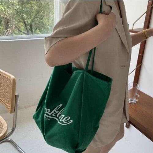Bags Female 2021 New Korean Letter Canvas Bag Portable Tote Handbag Large Capacity Women Casual Shoulder Bags Shopper Handbags