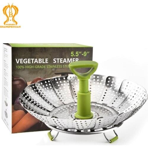 SHANGPEIXUAN Expandable Steamer Stainless Steel Vegetable Basket Mesh Vapor Cooker Steamer Kitchen Tool Cookware Steamed Foods