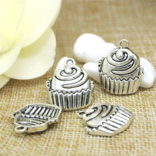 High Quality 50 Pieces/Lot 19mm*22mm Antique Silver Plated Antique Bronze Plated Birthday Cake Charms