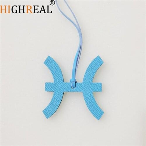 HIGHREAL Fashion Real Genuine Natural Leather Pisces Keychain Pendant Women Backpack Bag Charm