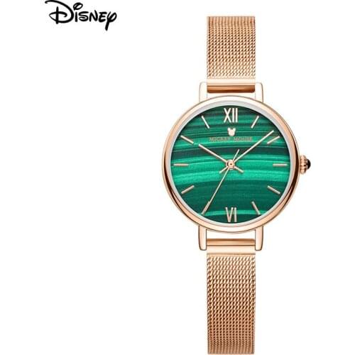 Disney Official Mermaid Princess Cartoon Casual Women Romantic WristWatches Steel Ladies Clock Green Rose Gold Girls New Time