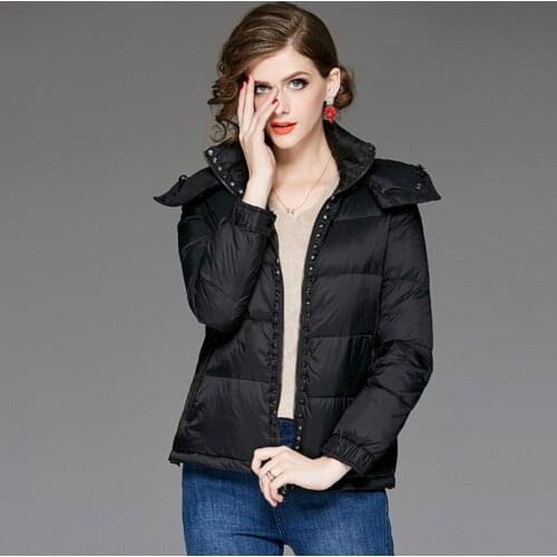 Women newest hooded short duck down jacket female fashion thickened Beaded coat lady warm winter Europe and America down clothes