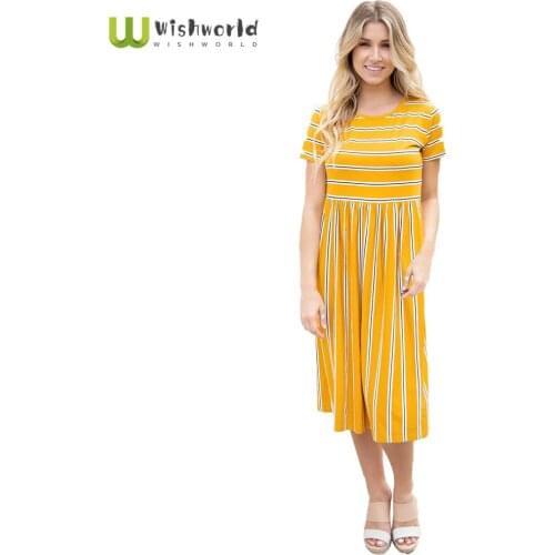 S-XXL 2021 new Russian Fashion Summer Round Neck Stripe Short Sleeve Dress Womens Casual Printing Party Dresses Long Skirt Robe