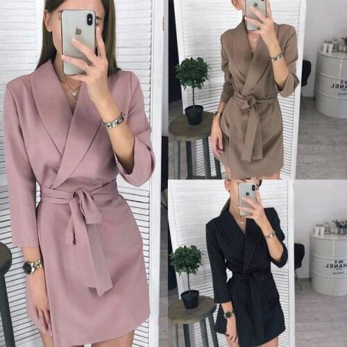 Women Vintage Sashes A-line Party Mini Dress Long Sleeve Notched Collar Solid Casual Elegant Dress 2020 Autumn New Fashion Dress
