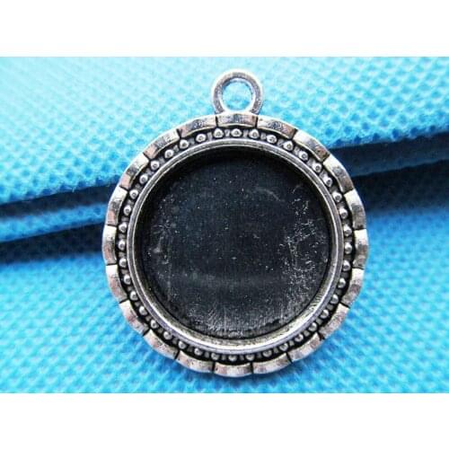 100pcs Antique Silver tone Flower Border Round Base Setting Tray Bezel Pendant Charm/Finding,fit 20mm Cabochon/Cameo