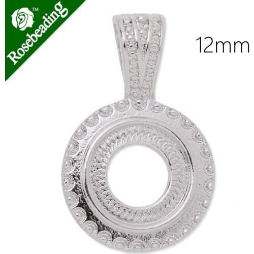 12mm Round Imitation Rhodium Plated Rope Style Cabochon Cab Pendant Setting,20pcs/lot-C4224