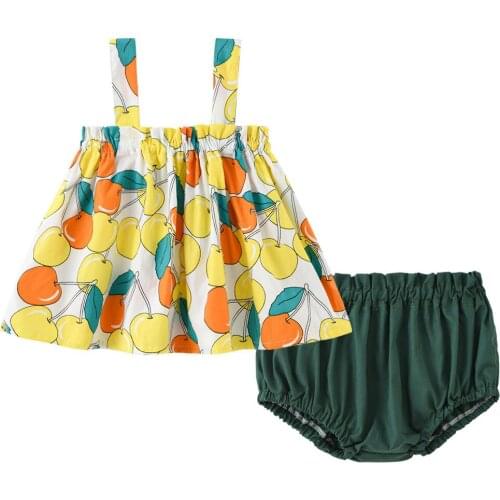 2021 Baby Girl Clothes Set 2PCS Toddler Flower Fruit Fashion Print Outfit Clothes Summer Infant Children Costume Suit