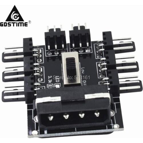 Gdstime D Type SATA 1 to 8 4Pin Molex Cooler Cooling Fan Hub Splitter Cable PWM 3Pin Power Supply Speed Controller Adapter