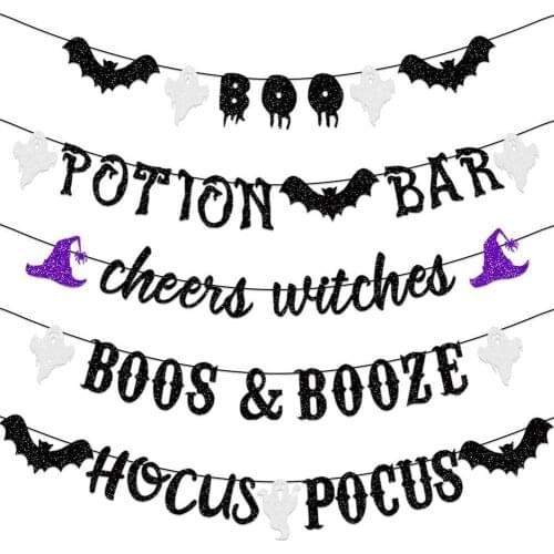 Halloween Party Bar Banner Cheer Witches DIY Potion Bar Boo Horror Ghost Party Happy Halloween Party Decor for Home Decoration