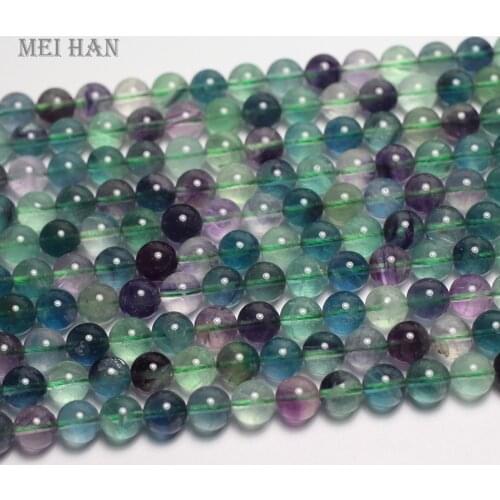 Meihan Free shipping (48pcs/strand) natural 8mm A+ colorful Fluorite smooth round loose beads for jewelry DIY making