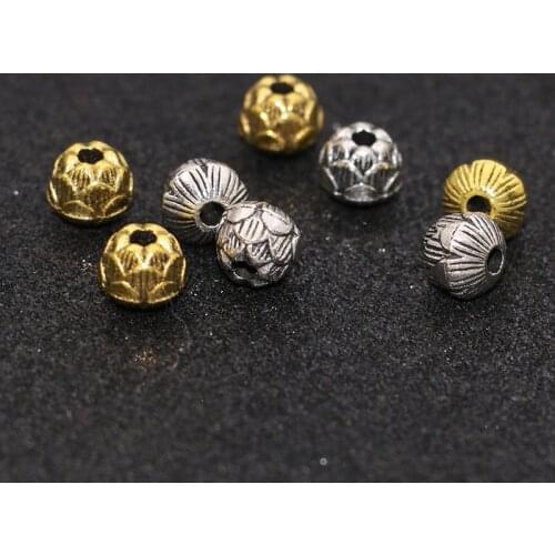 JAKONGO Gold Color Lotus Flower Spacer Beads Round Loose Beads for Jewelry Making Bracelet Accessories 8mm 10pcs
