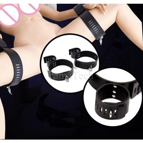 CamaTech PU Leather Wrist&Leg Cuffs Set Fetish Fantasy Bondage Restraint System Locking Hands to Thighs Harness Straps BDSM Toys