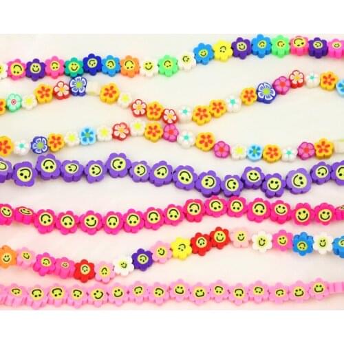 10 Strand Flower Smile face Beaded chain jewelry Chain Polymer Clay Bead necklace Accessories Fashion Jewelry Beaded 9980
